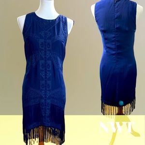 STARING AT STARS navy blue embroidered sequined front short sleeve dress Size M